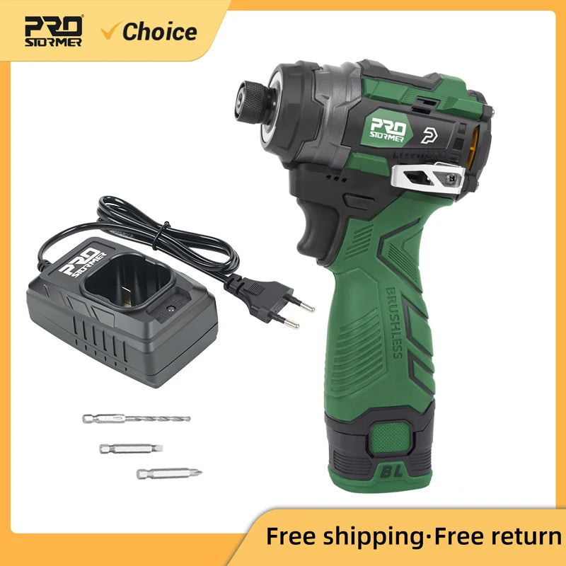 17V Brushless Electric Screwdriver 140Nm Wireless Power Driver 3-Speed Lithium-Ion Battery LED Light Woodworking By PROSTORMER