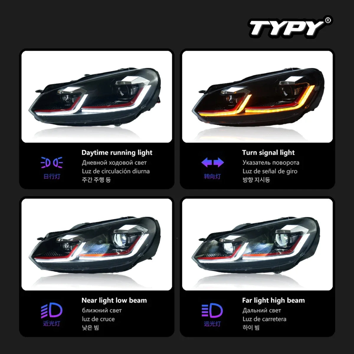 TYPY Car Headlights For Volkswagen Golf6 MK6 2009-2012 LED Car Lamps Daytime Running Lights Dynamic Turn Signals Car Accessories