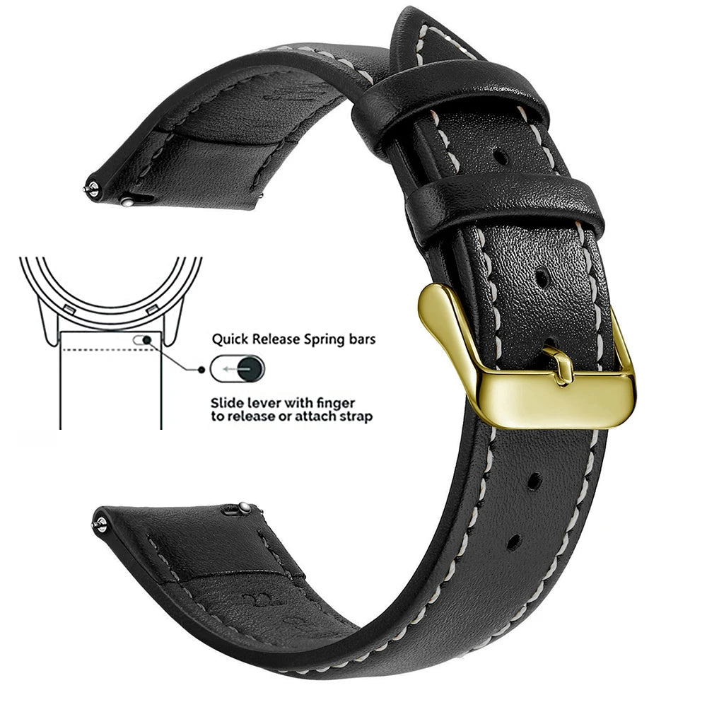 Top Grain Genuine Leather Watch Band, Quick Release 18mm/20mm/22mm Watch Straps, Fits Samsung Galaxy Watch, Garmin Huawei Watch