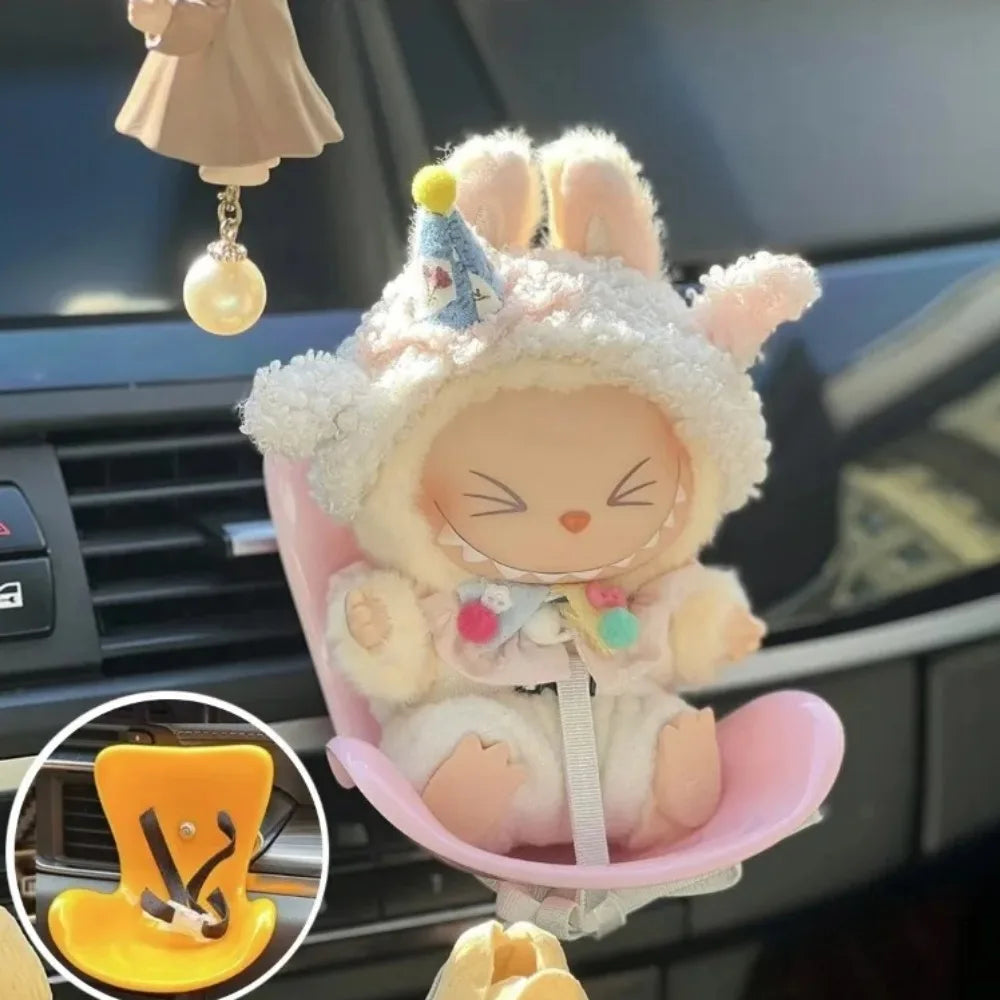 Labubu V1 V2 Idol Dolls Safety Seat Kawaii Plush Doll Car Seat Ornament with Air Outlet Aromatherapy Decoration Accessories Gift