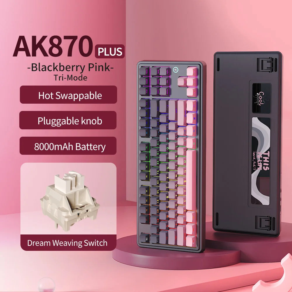 AJAZZ AK870 PLUS wireless three-mode mechanical keyboard hot-swappable screen gaming keyboard 87 keys