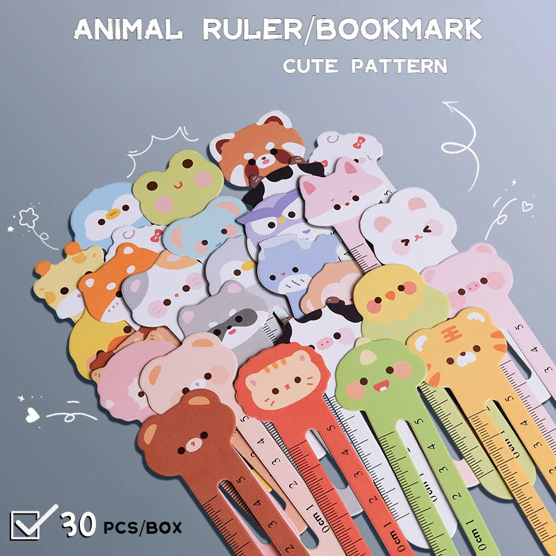 30Pcs Cute Animal Cartoon Bookmarks Set with Reading Ruler Fun Book Accessories for Kids Students School Office Gifts