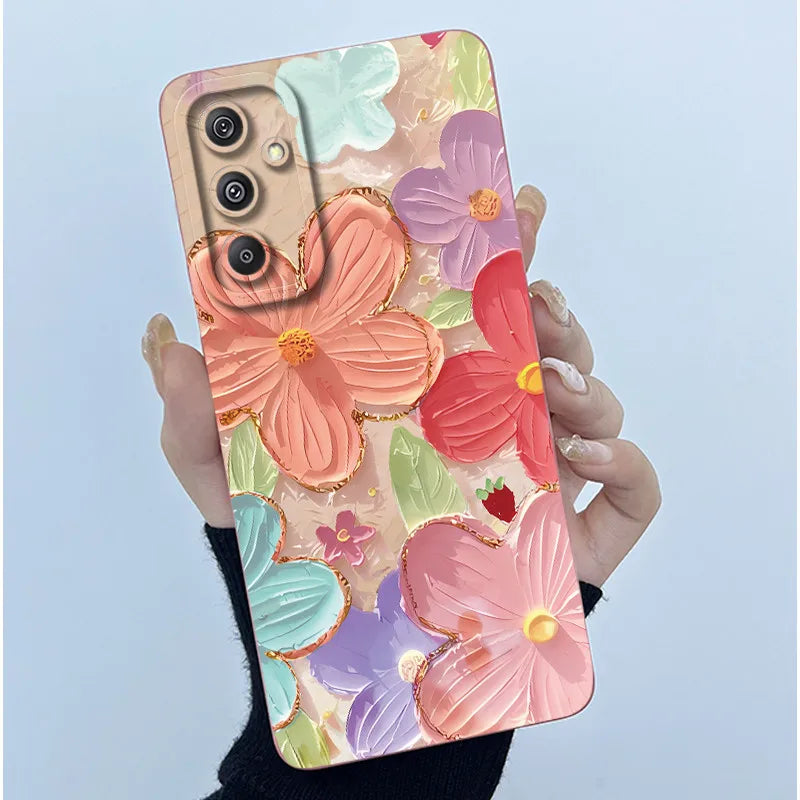For Samsung Galaxy M34 M35 5G F34 5G Simplicity Flowers Liquid Shockproof Silicone Soft Phone Cover For SamsungM34 5G Case