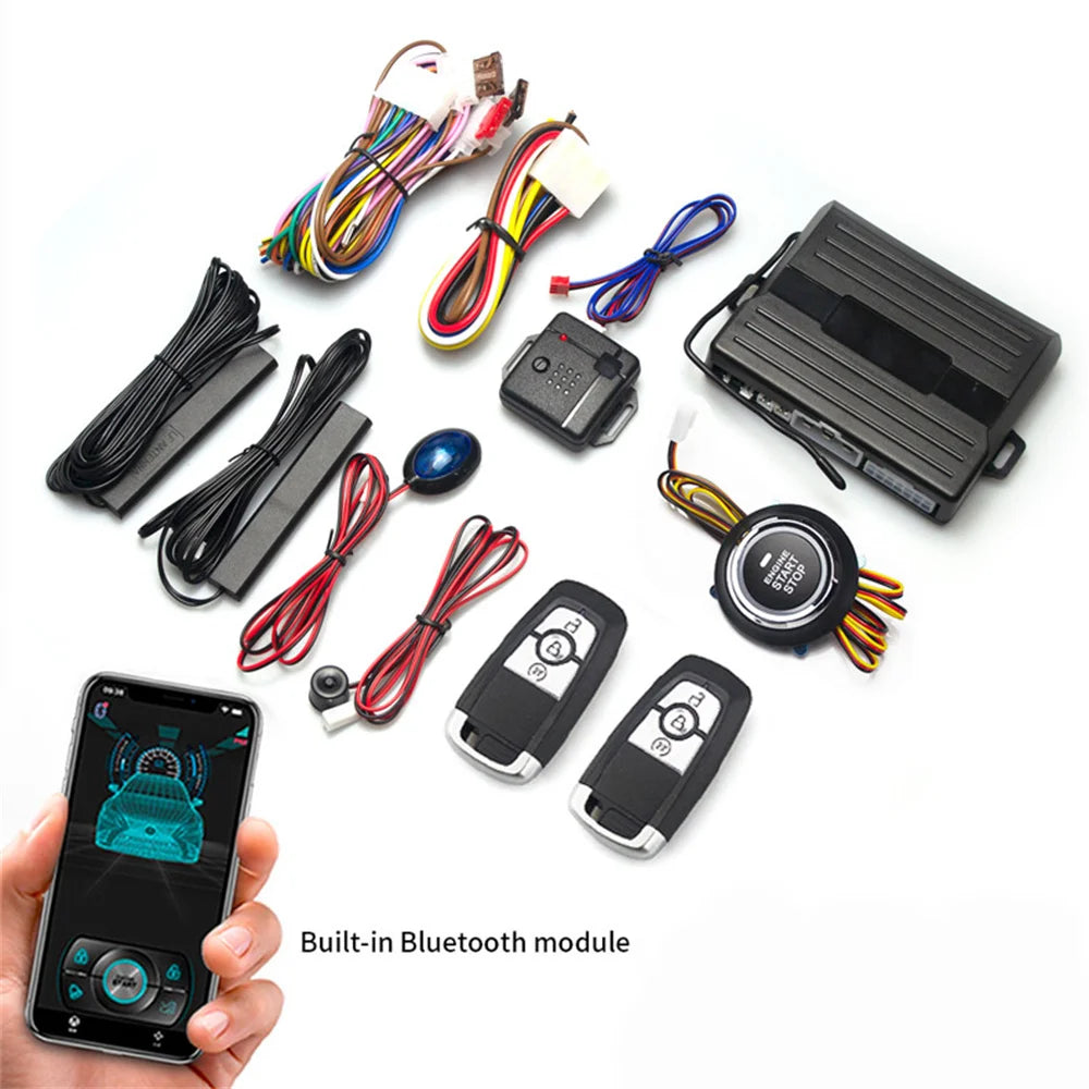 Car Smart Key Starter Alarm Bluetooth Autostart Set Auto Start Stop Push Button Keyless Entry System Skit Automotive Accessories