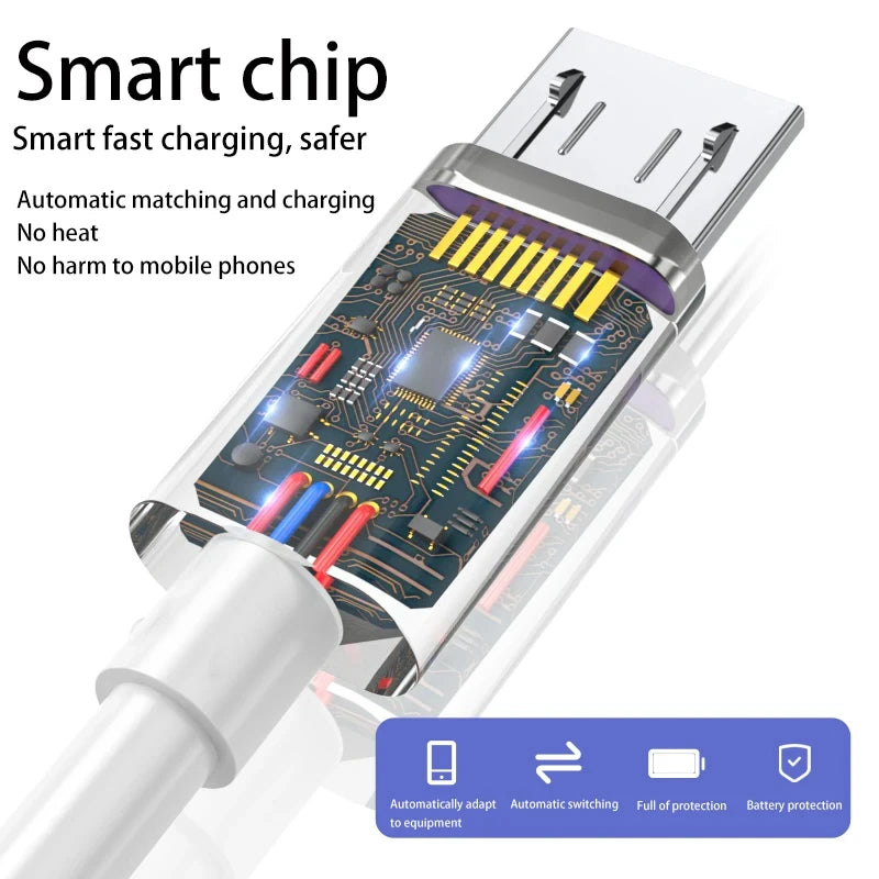 3A Fast Charging Micro USB Cable for Huawei Samsung Xiaomi Redmi Android V8 Charging Port Phone Charger Charging Cord