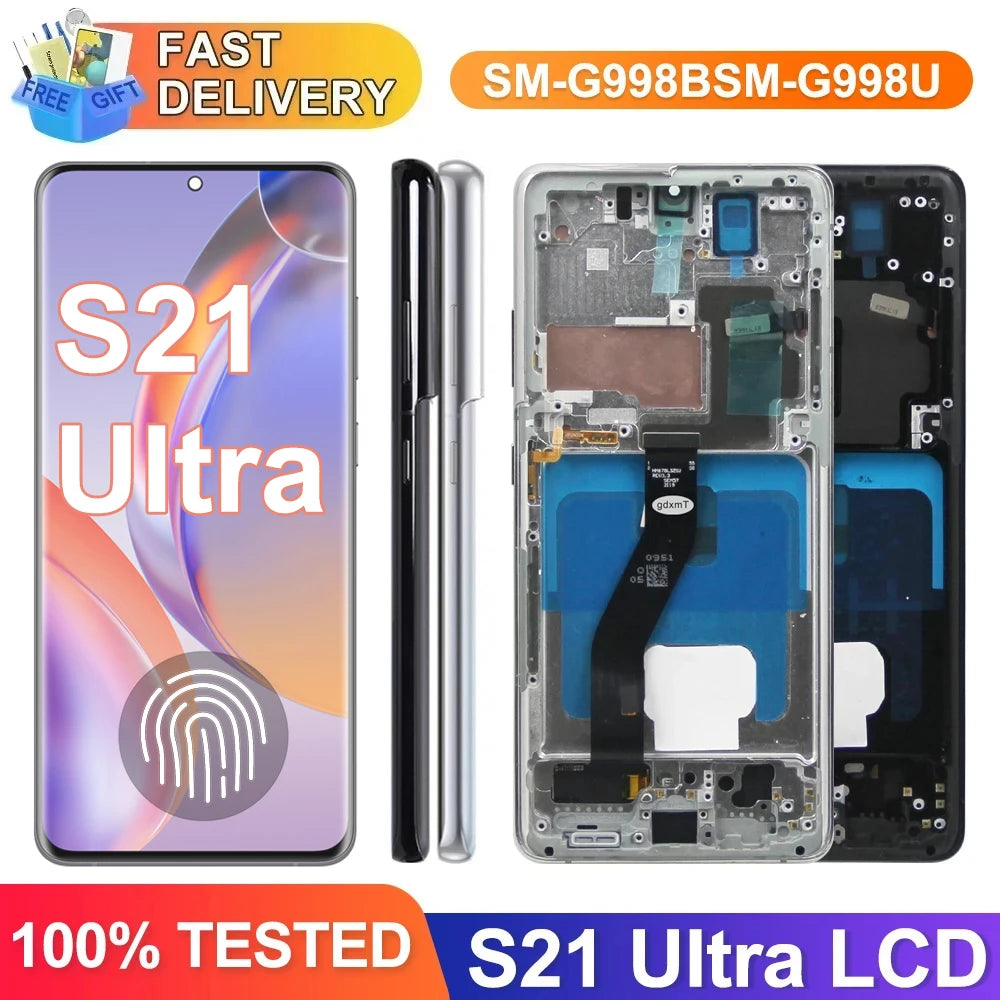 S21 Ultra AMOLED Screen Replacement for Samsung Galaxy S21 Ultra 5G G998B G998B/DS Lcd Display Digital Touch Screen with Frame