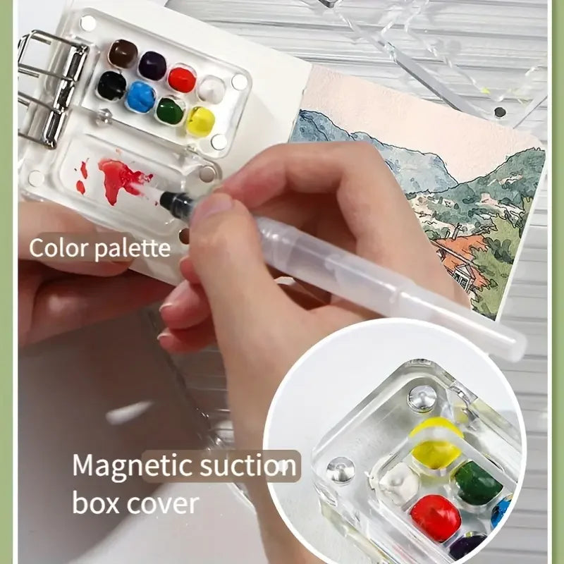 Mini Watercolor Paint Set - Portable Pocket Artist Travel Nano Art Painting Kit - 2025 New Plastic 8/15 Grid Box Miniature Color