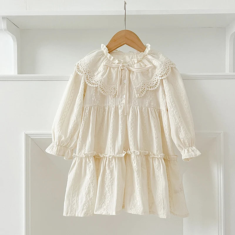 New Baby Girls Dress Girls Sweet Girl Dress Ruffle Trim Party Princess Dress Lace Collar Going Out Casual Dresses Little Clothes