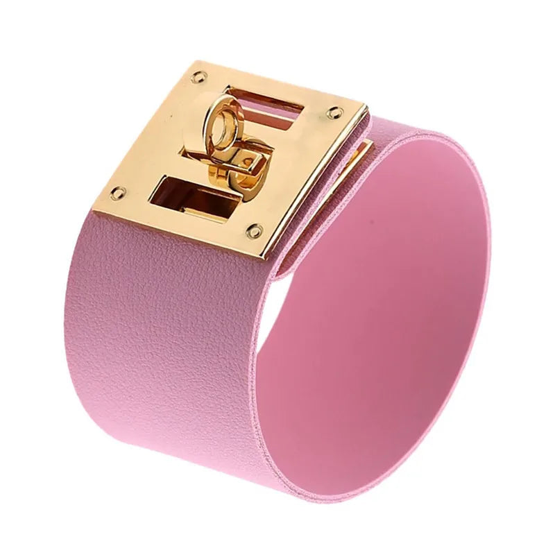 Pink Color Female Wide Leather Bracelets Punk Braided Bracelet for Men Women Wristband Charm Bracelets Male Gothic Jewelry