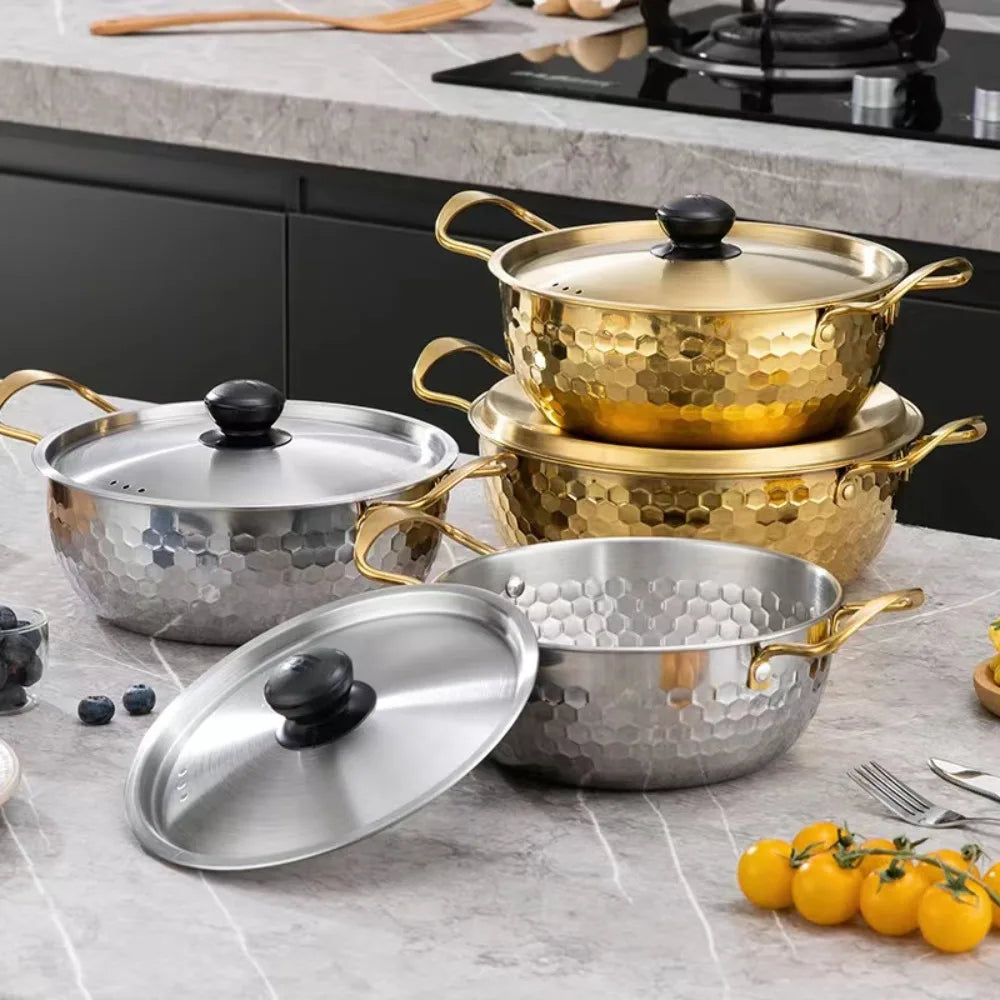Korean Style Golden Ramen Noodles Pot  Aluminum Soup Pot with Lid Milk Egg Cooking Pot Kitchen Cookware