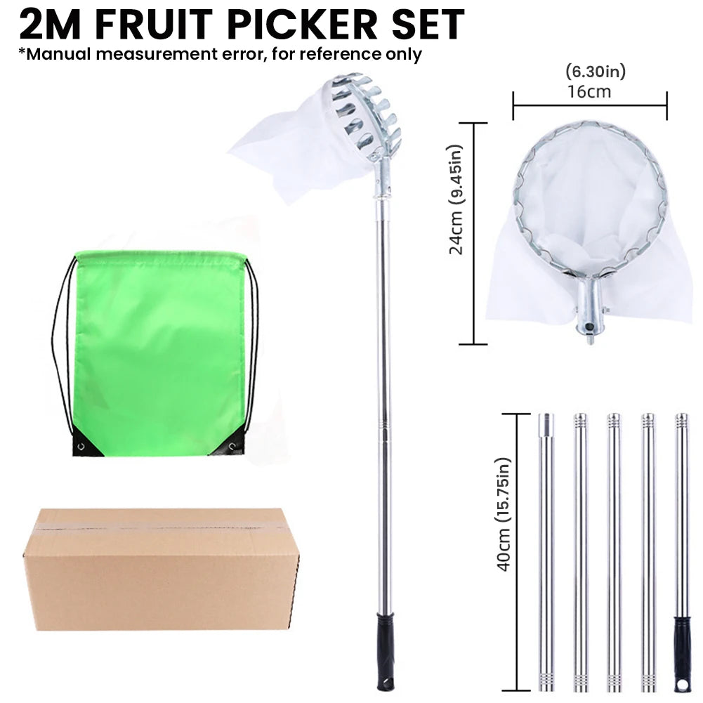 Fruit Picker Pole Tool with Basket Telescoping Long Handle 1.6 to 4M Fruit Catcher For Apple Orange Avocado Acorn Lemon Pear