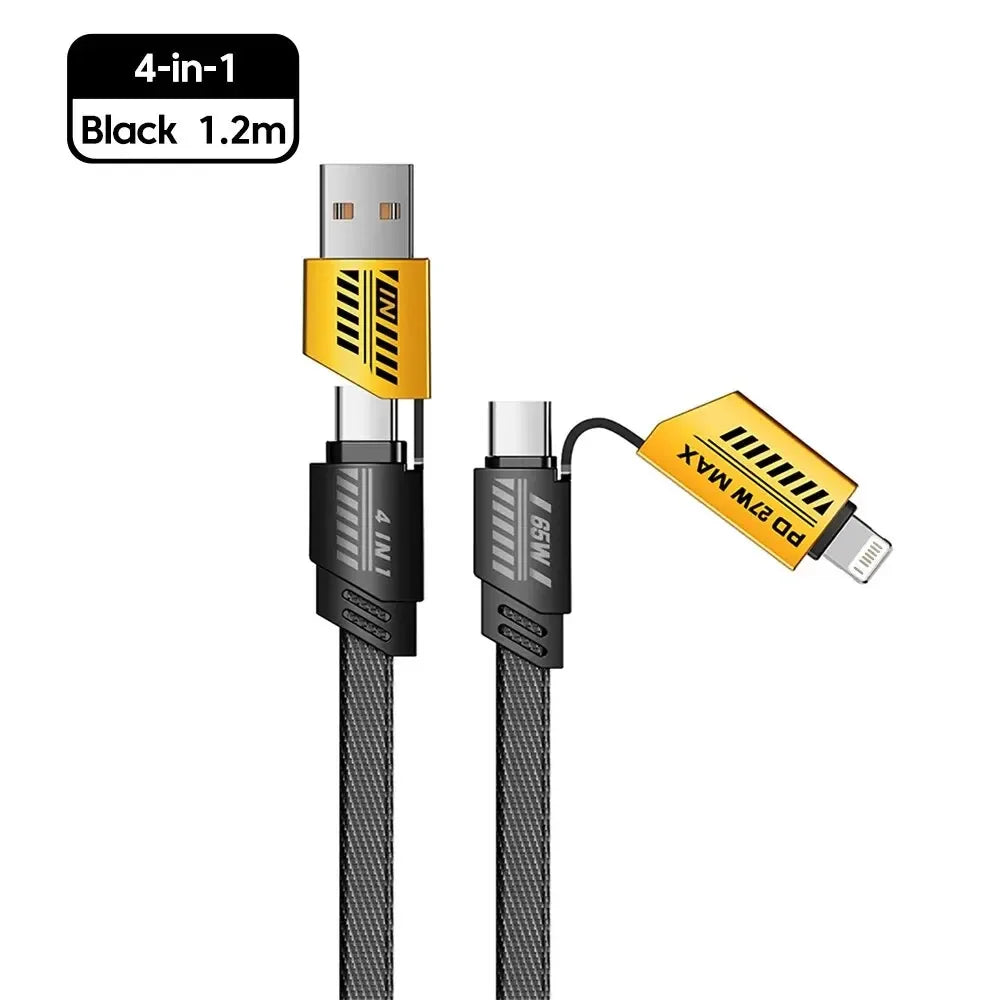 4 in 1 PD 65W 27W USB Cable Type C Dual Connector Lighting Mecha Style Fast Charging USB C Cable For iPhone 15 Samsung Xiaomi