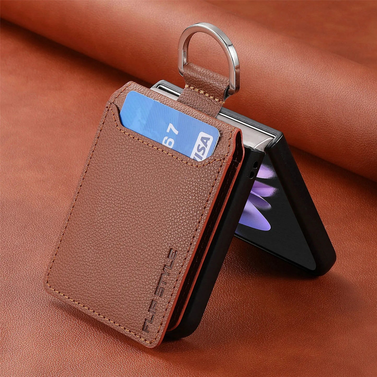 Wallet Phone Case for Samsung Galaxy Z Flip 7 FE 6 5 4 3 Flip7 Flip6 Luxury Leather Ring Women Back Cover with Card Holder LSJG