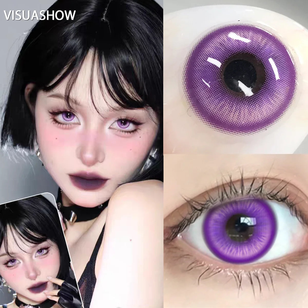 VISUASHOW 1Pair Colored Contact Lenses Cosplay Red Blue Purple Green Brown Grey Anime Lenses Halloween Beauty Cosmetic for Eyes