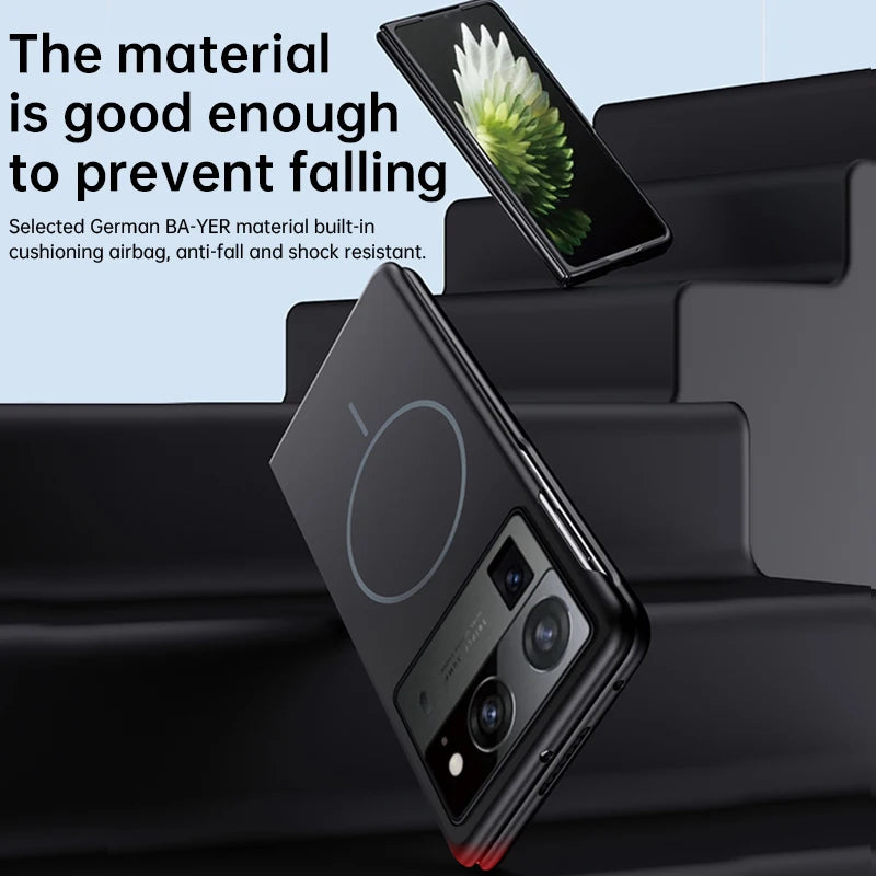 For Magsafe Ultra Thin Frameless Case For Tecno Phantom V Fold2 V Fold Frosted Wireless Charging Hard PC Shockproof Back Cover