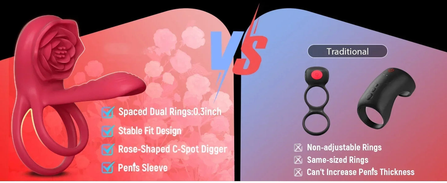 Rose Penis Cock Ring Vibrator Powerful Penis Sleeve Sucking Stimulator G-spot Female Nipple Clitoral Massager Sex Toy for Couple