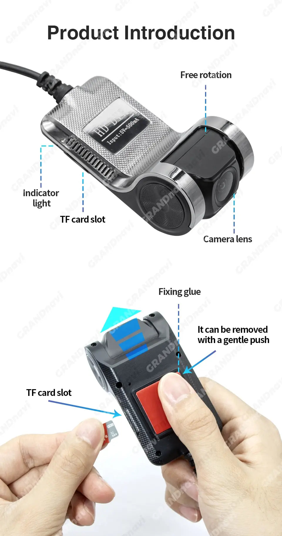 Grandnavi HD Car DVR Dash Cam ADAS Video 720P USB TF Card 16G/32G Auto Recorder for Android Multimedia Player DVD Voice Alarm