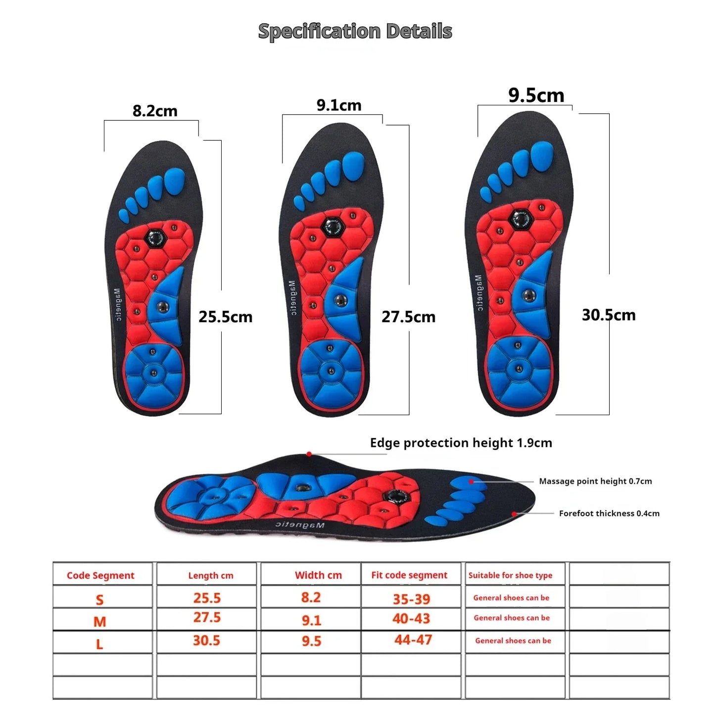 Arch Support Orthopedic Insole Magnetic Therapy Massage Insoles Men's Foot Acupoint Massage Insoles Anti-fatigue Health Insoles