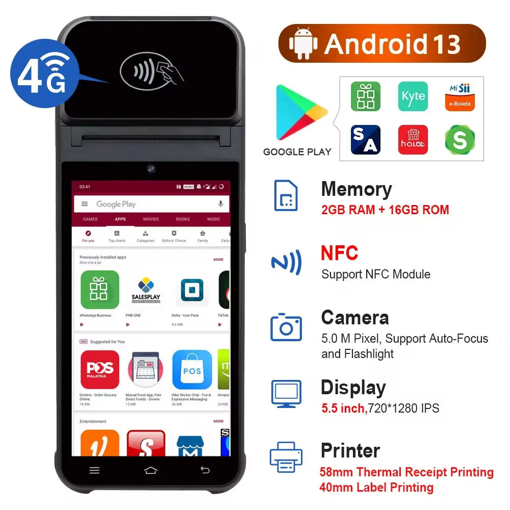 Portable Handheld PDA Android 13 Mobile Handheld Billing POS Printer With 5.5 Inch Screen Touch Smart Handheld Label Printer Z92