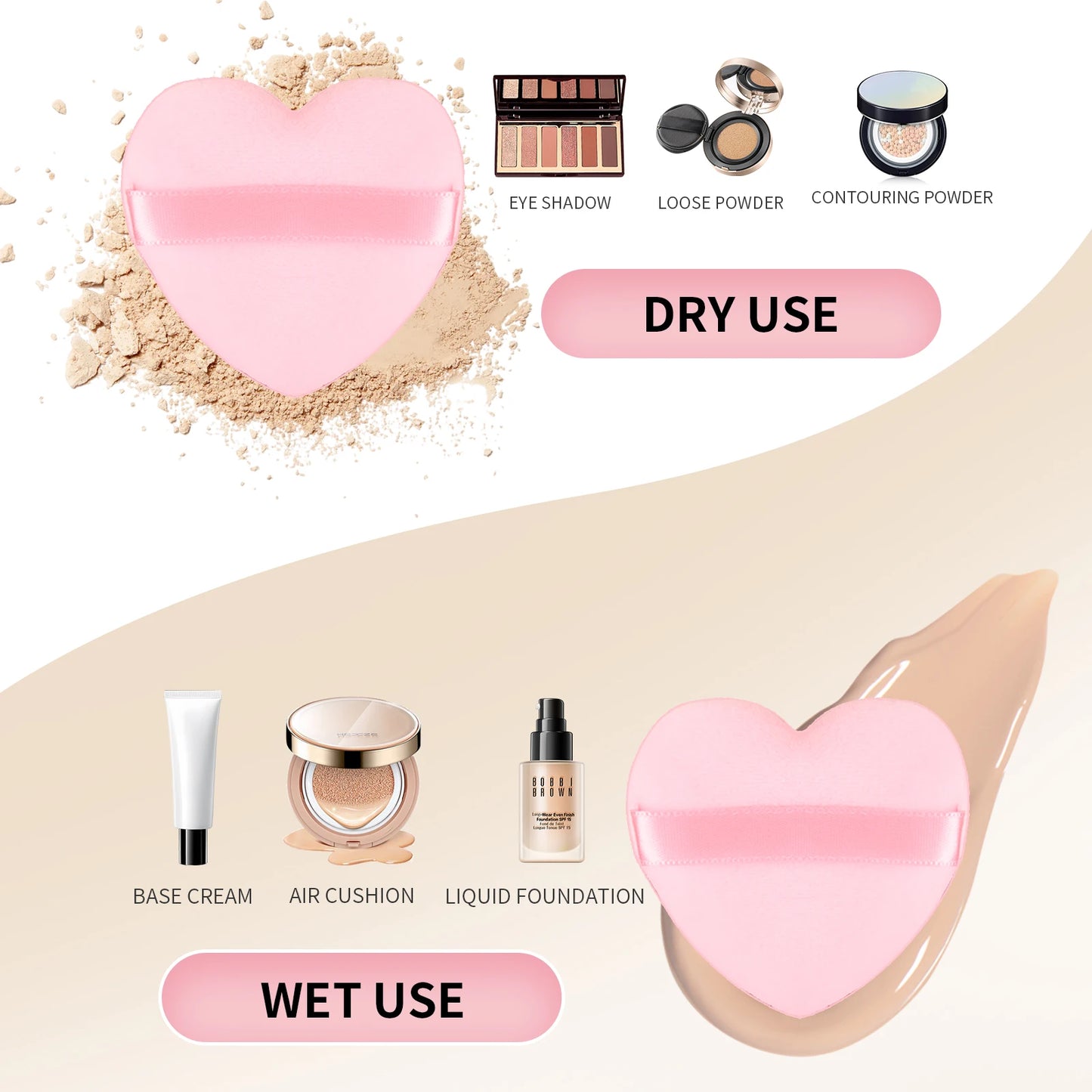 Powder puff, 6pcs/box heart shaped fluffy soft skin-friendly make-up tools can be reused