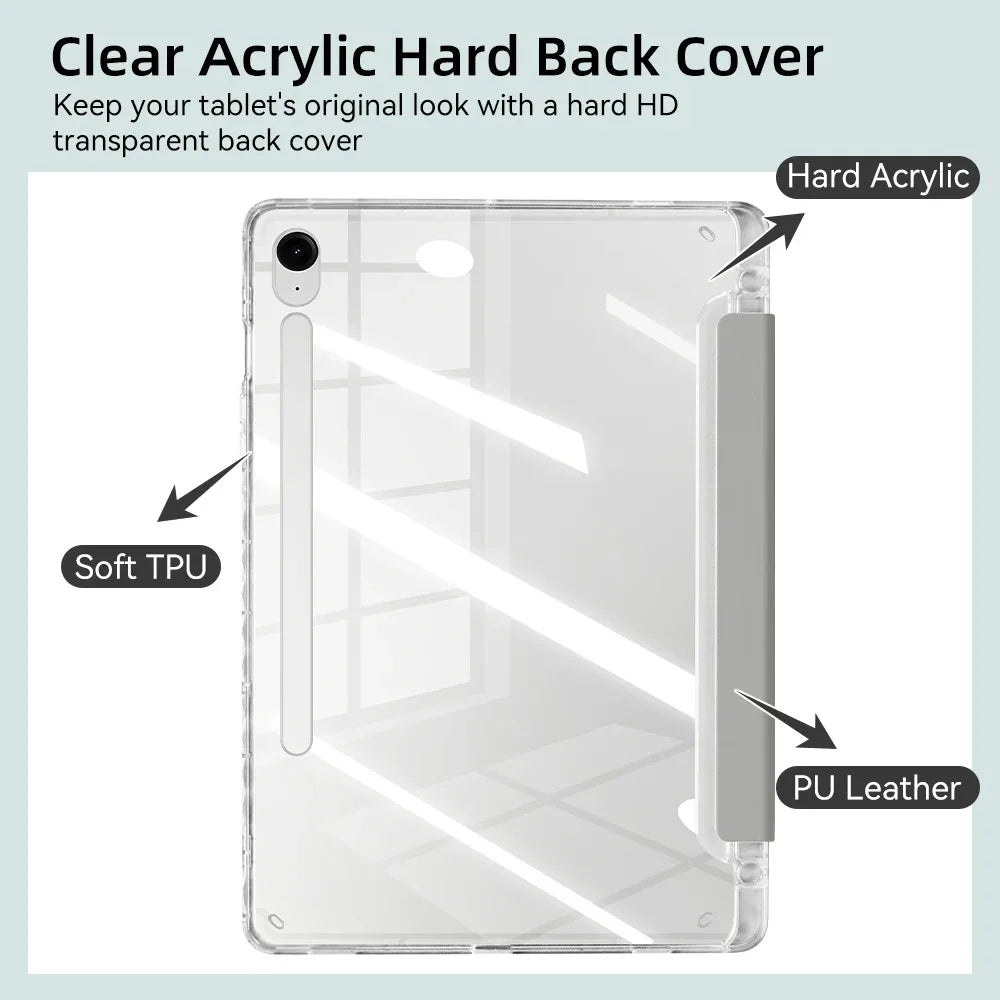 Clear Case for Samsung Galaxy Tab S9 11 S9 FE A9 8.7 inch A9 Plus S10 FE S9 Plus S10 Plus 12.4 Y-shaped Casing with Pencil Holde