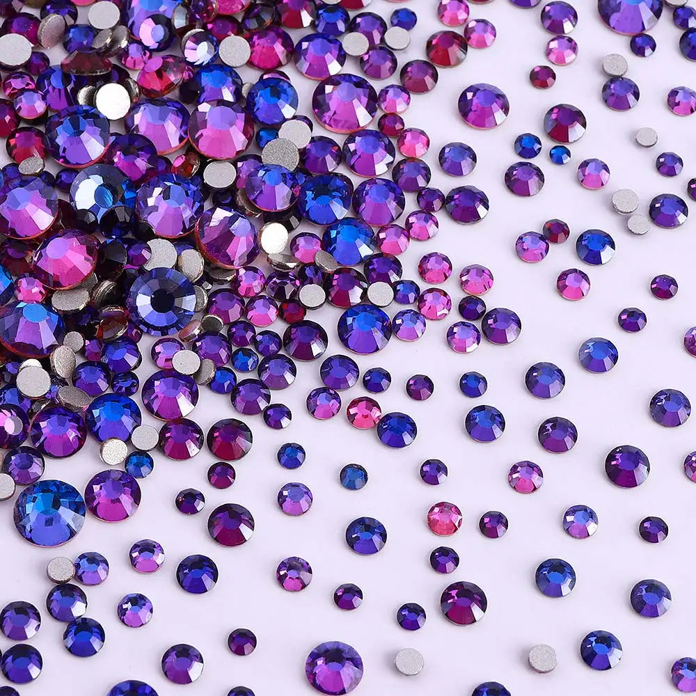 QIIY 1440Pcs Mix Size SS3-SS20 Clear Crystal FlatBack Rhinestones Non-Hotfix Glass Decorations DIY Glitter Stones 3D Nail Art