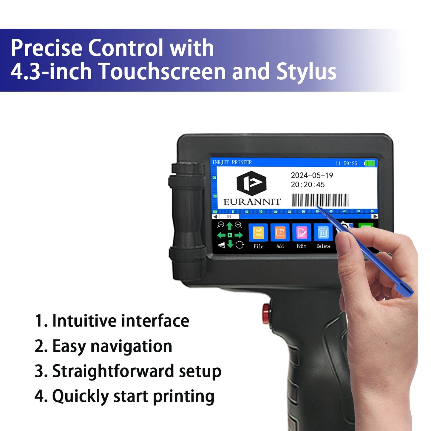 EURANNIT E17 12.7mm Portable Handheld Inkjet Printer Text QR Barcode Batch Number Logo Image Expire Date TIJ Printing Machine