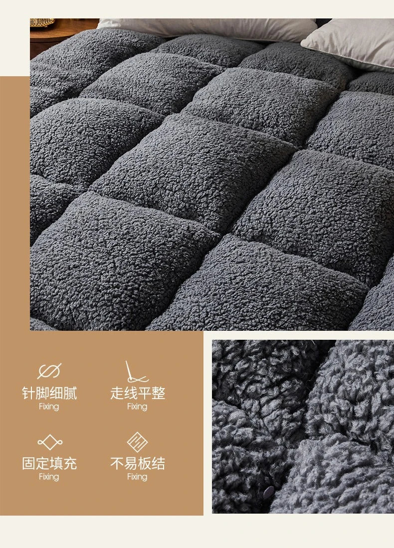 Dark Grey Double Mattress Thickened Lamb Warm Winter Mattress 200 * 220cm