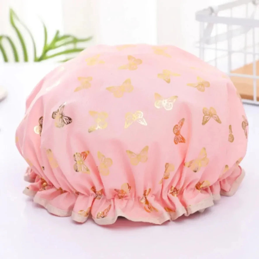 Shower cap waterproof hair cap hot gold printed polyester cotton shower cap bath lady For Women Salon Shower Supplies Wholesale