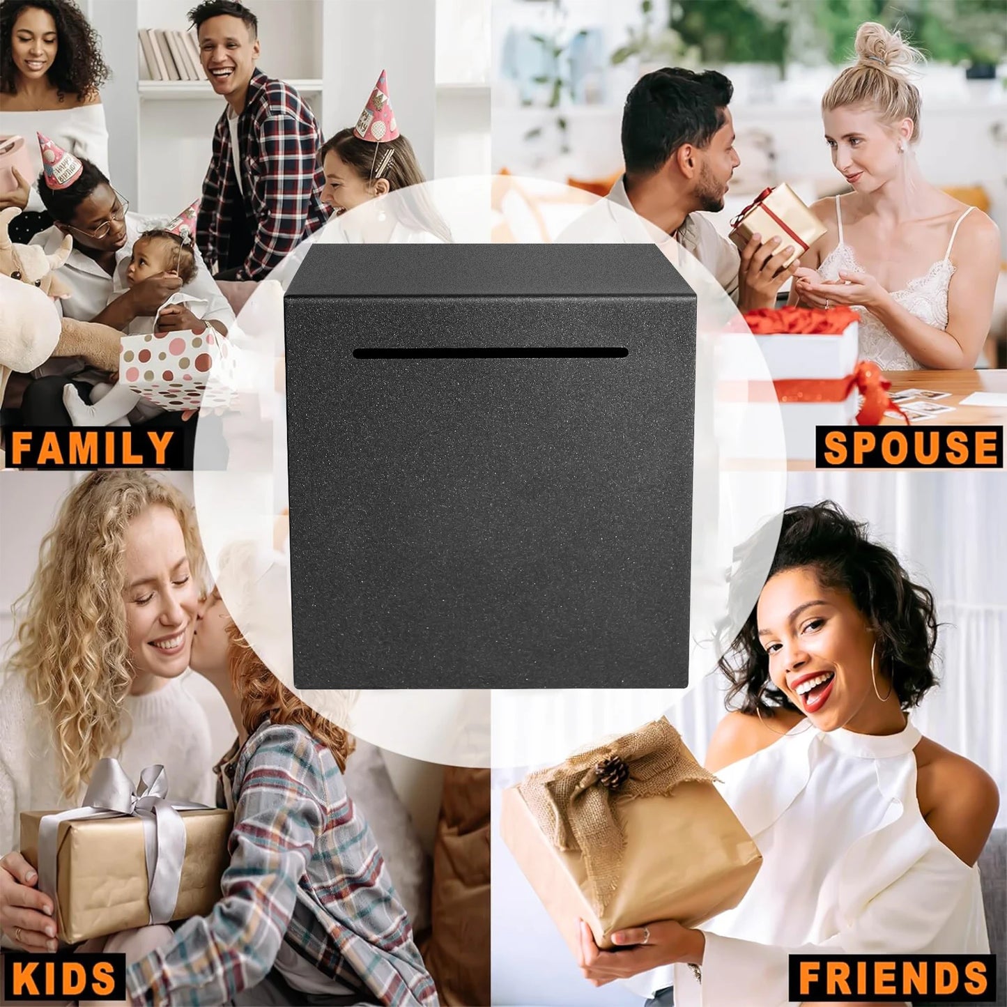 Black metal piggy bank, only in, no out, two sizes available for Christmas and Halloween gift