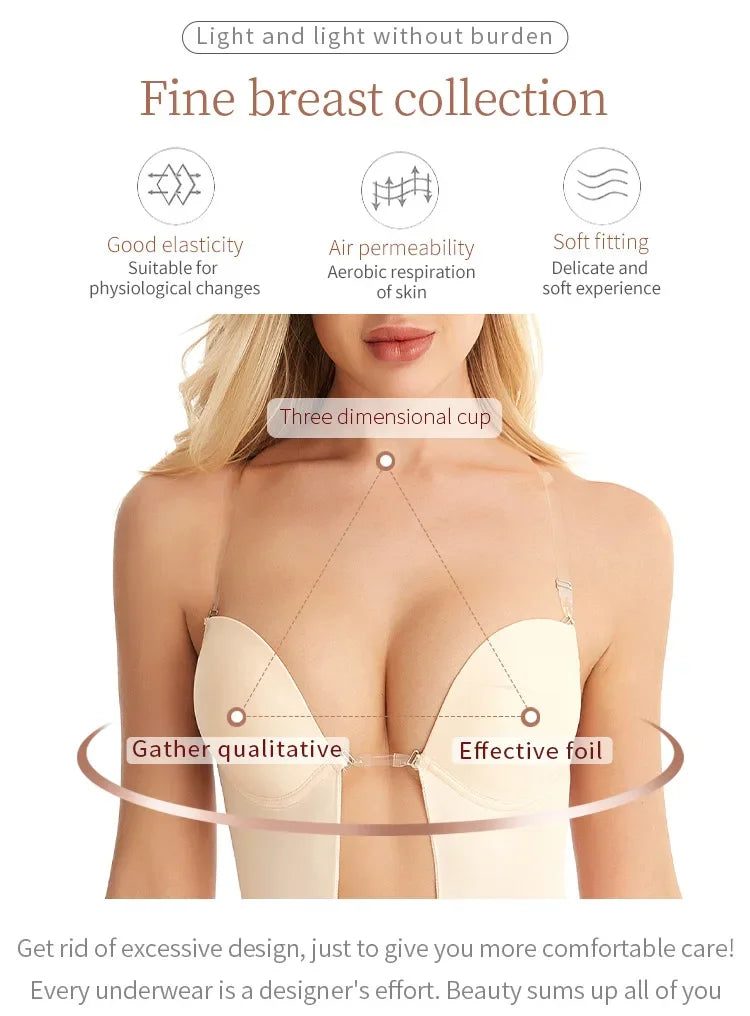 Sexy Full Body Shaper Bra Women Deep V Convertible Bra Thong Shapewear Backless Invisible Push Up Underwear Slim Bodysuit