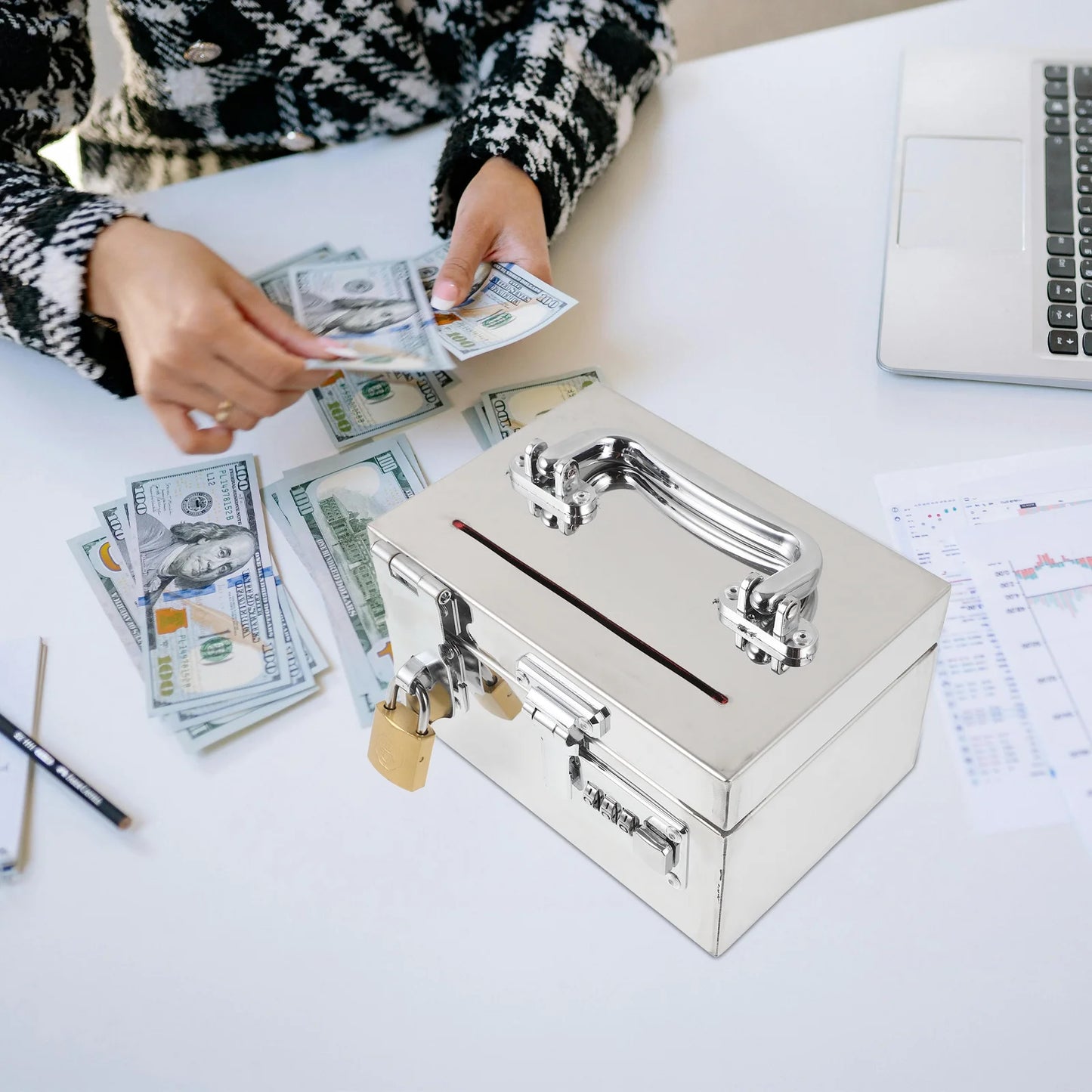 Steel Password Piggy Bank Metal Money Saving Box Unbreakable Cash Bank for Adults Bedroom Office Decoration Money Box for Adults