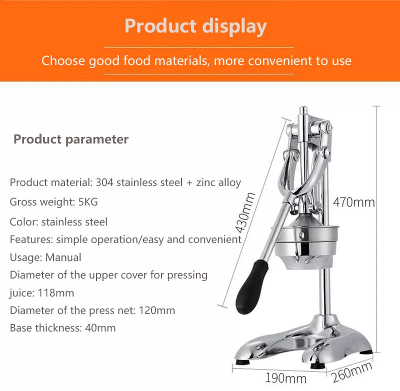 Manual Fruit Juicer Stainless Steel Manual Orange Lemon Squeezer Juicer