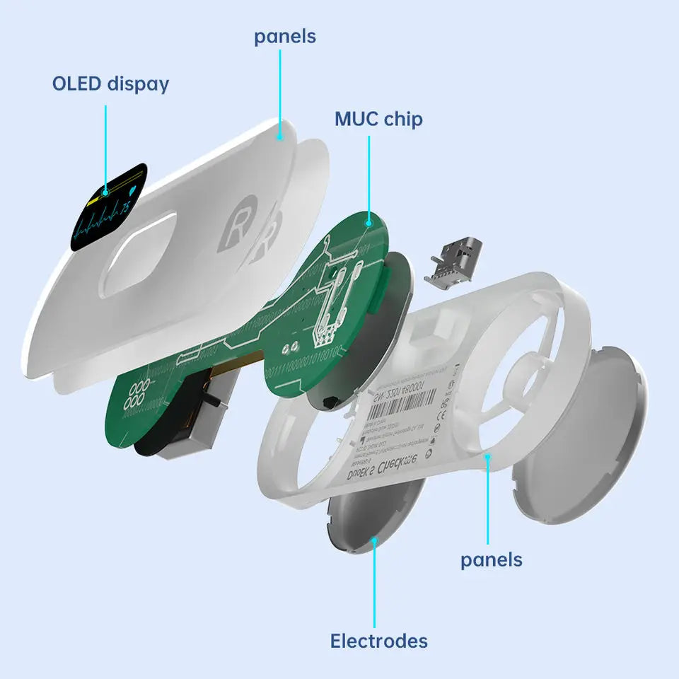 Pocket ECG Monitoring Device with OLED Screen Bluetooth EKG Monitor for Rhythm Waveform, Free APP AI Analyze with iOS/Android