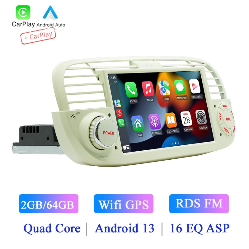 BQCC 1 Din 7" Octa core Android 13 Car PLayer Mirrorink GPS WIFI DSP 32EQ RDS FM APP Control Car Stereo For Fiat 500 2007-2015
