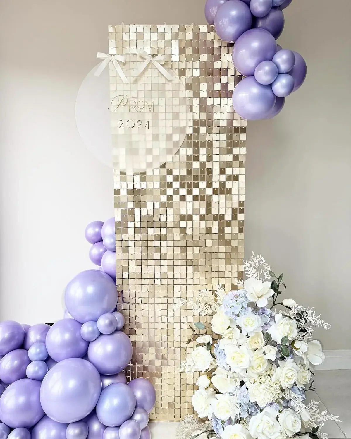 Shimmer Wall Backdrop Champagne Gold Square Sequin Wall Panel Backdrop Decor for Wedding, Anniversary, Birthday, Party, 24 Pcs