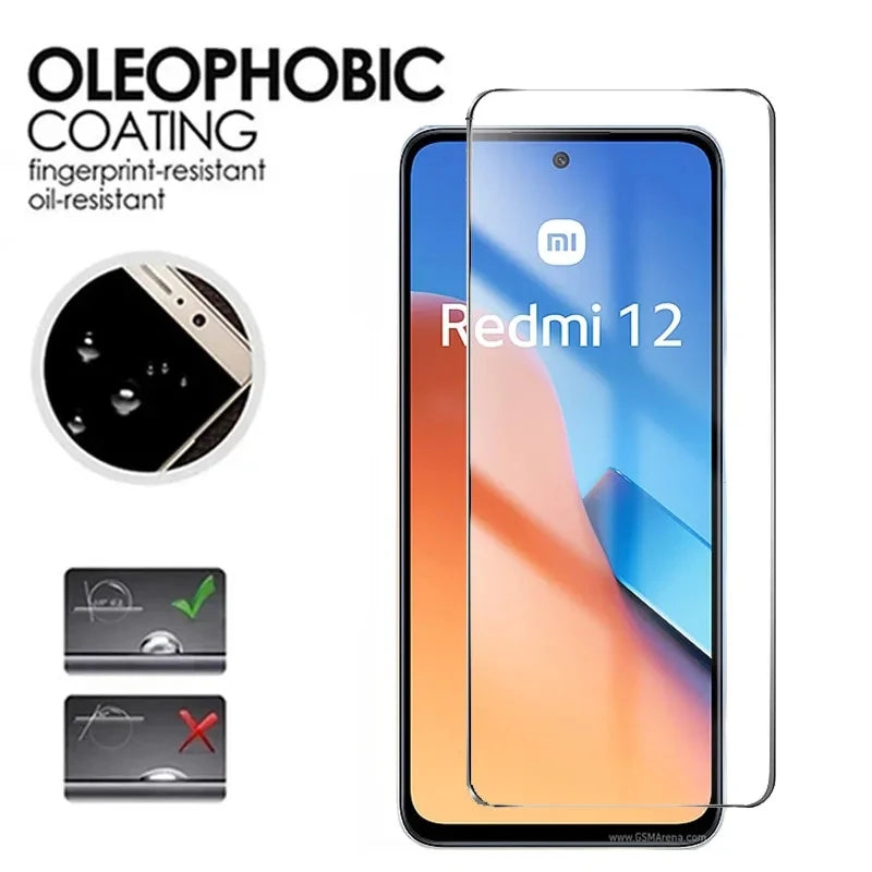 2PCS Tempered Glass for Xiaomi Redmi 12 /  Redmi12 5G Screen Protector 9H HD Full Clear Protective Glass
