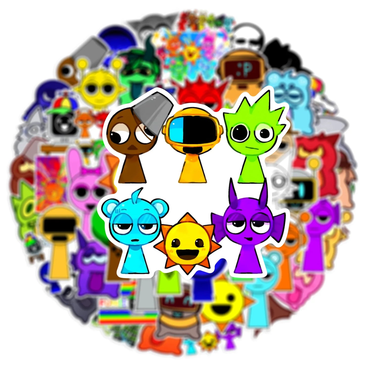 52Pcs Cute Sprunki Stickers Sprunki Incredibox DIY Stickers Scrapbooking Phone Luggage Skateboard Waterproof Decals