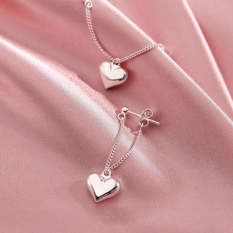 925 Sterling Silver Earrings for Women Heart Chain Earring New Jewelry Prevent Allergy Punk Party Accessories Gift Dropshipping