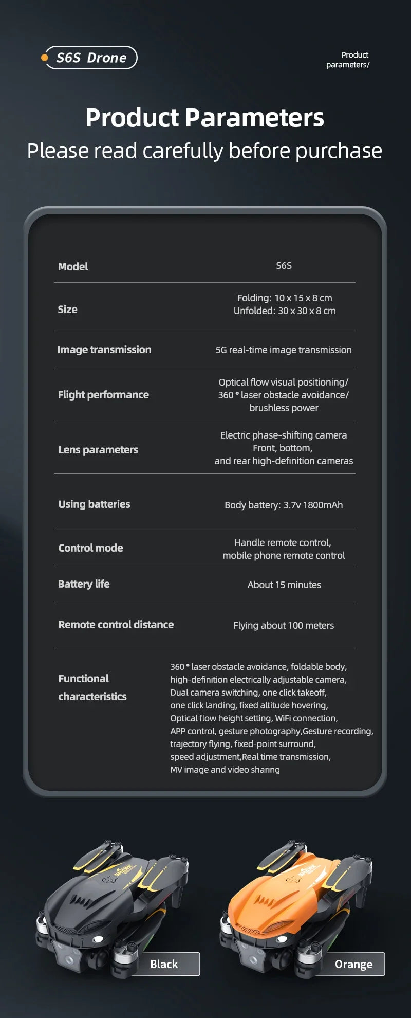 Hot Shark Drone S6S Brushless Professional 8K HD Camera WIFI FPV Obstacle Avoidance Optical Flow RC Foldable Quadcopter Toys