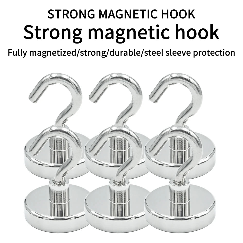 10Pcs Strong Magnetic Hooks Load Bearing Hook MultiPurpose Storage For Home Kitchen Bar Storage Key Hanging Hanger