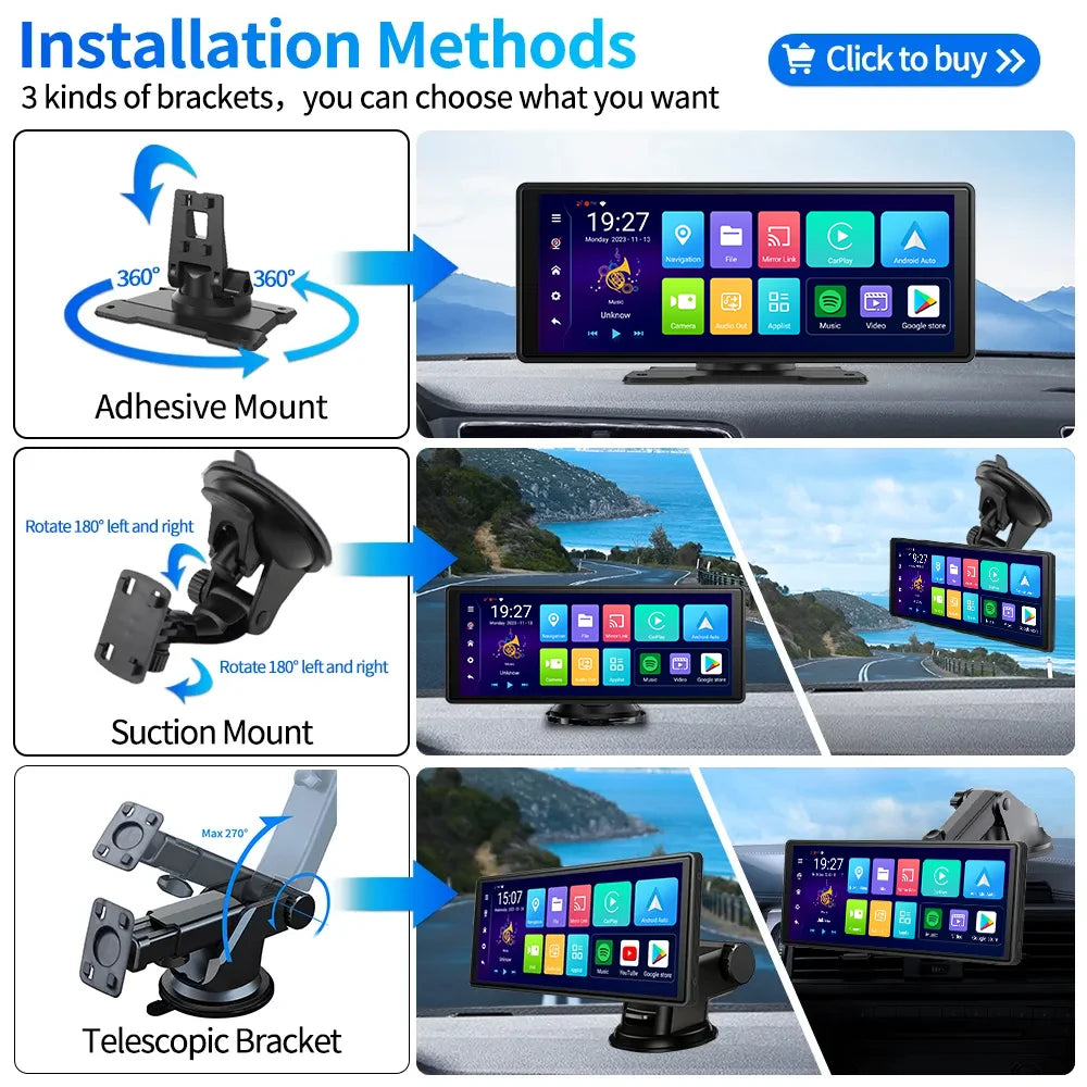 Imagebon 10.26 Inch Android 13 8 Core Rearview Mirror Camera CarPlay & Android Auto Dash Cam 5G WiFi Bluetooth GPS Navigation