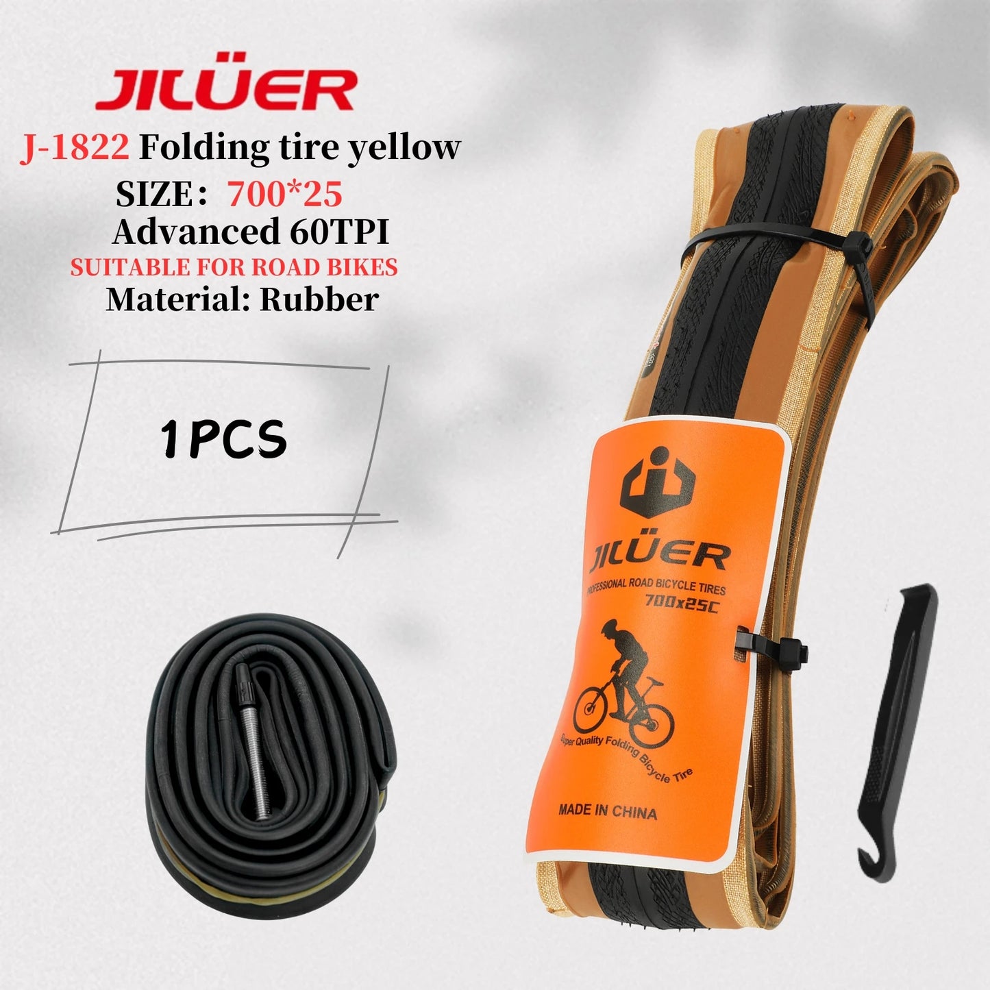 High-Performance 700C Road Bike Tires - 60TPI Puncture Resistant & Foldable Black/Yellow, Ultralight Bike Inner Tube 700x25c