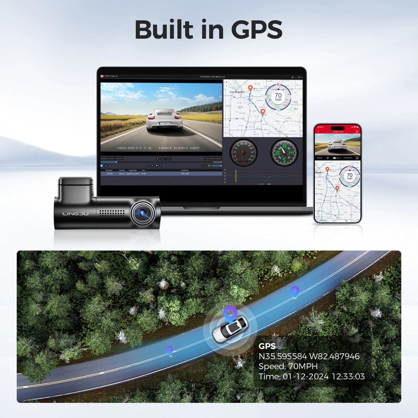 LINGDU Dash Cam D100 3K Dash Car Camera Built-in GPS Wi-Fi 24H Parking Motion Car Camera Night Vision Car DVR EN Voice Control