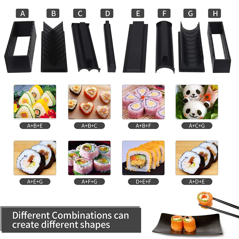 10 Pcs Sushi Maker Kit DIY Sushi Mold Press with Sushi Rice Roll Mold Sushi Maker Rice Roll Mold KC0473