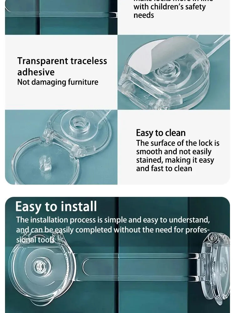 5PCS Child Safety Lock Drawer Anti Opening Lock Transparent Fridge Cabinet Door Lock Multi-functional Protection Safety Latch