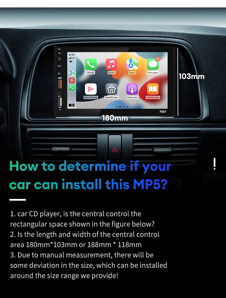 Acodo 7Inch Carplay Android Auto Player Dual USB Capacitive Screen Touch HD Car MP5 Player USB FM Bluetooth TF Card Touch Screen