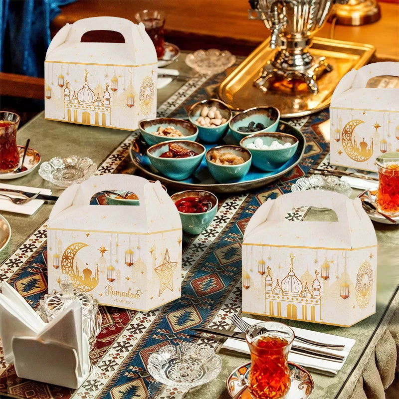4/20Pcs Ramadan Gift Box 2025 Islamic Muslim Party Biscuit Candy Snack Packaging Boxes Bags EID Mubarak Home Decoration Supplies