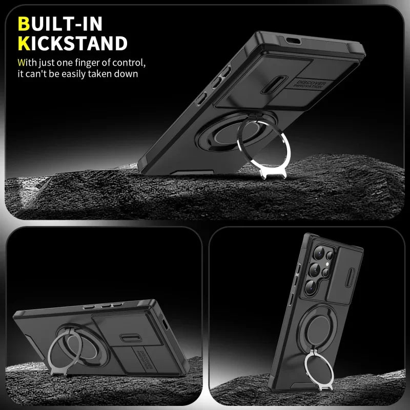 Case For Samsung Galaxy S25 Note 20 Ultra Plus A56 A36 A26 A05 A05S Slide Camera Protect Magnetic holder Armor Shockproof Cover