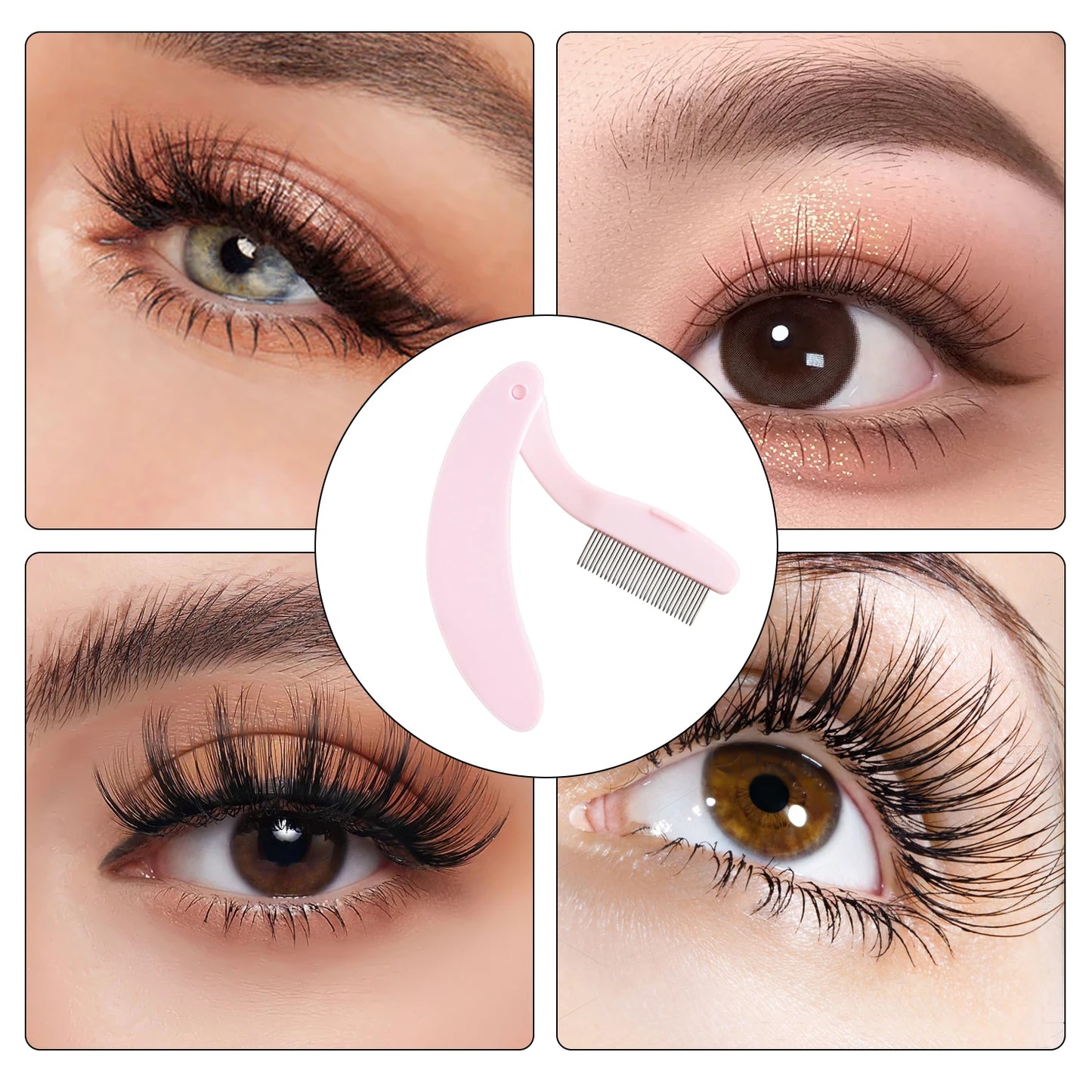 1-pack curved design eyelash beauty folding separator portable eyelash brush comb eyelashes stainless steel eyelash combing tool